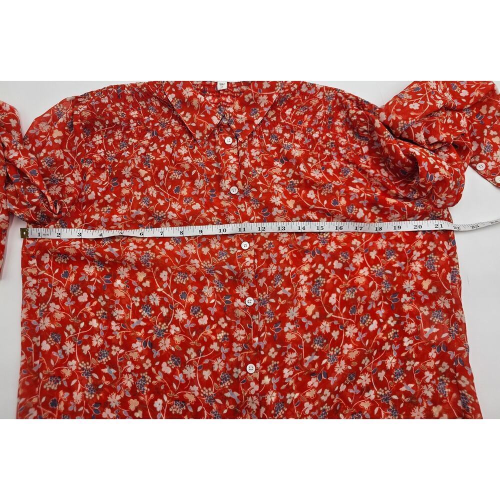 Veronica Beard Women's Size 2 Orange Floral Button-Up Silk Long Sleeve Blouse - Picture 3 of 9